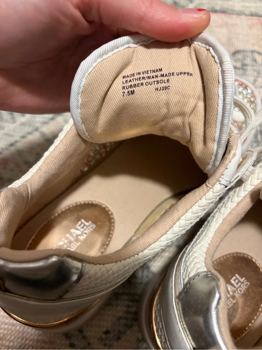 Michael Kors White Sneakers with Rose Gold and Cream Woven Panels